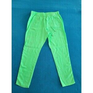 Lilly Pulitzer Taron Mid Rise Linen Pants Womens L Neon Green Drawstring Beach